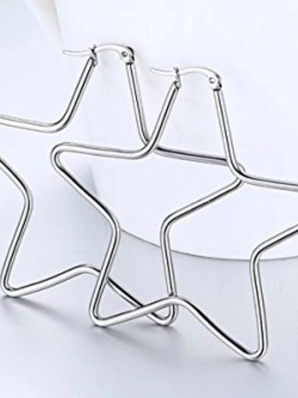 Stainless Steel Star Hoop Ears Large Shaped High Polished Dangle Earings